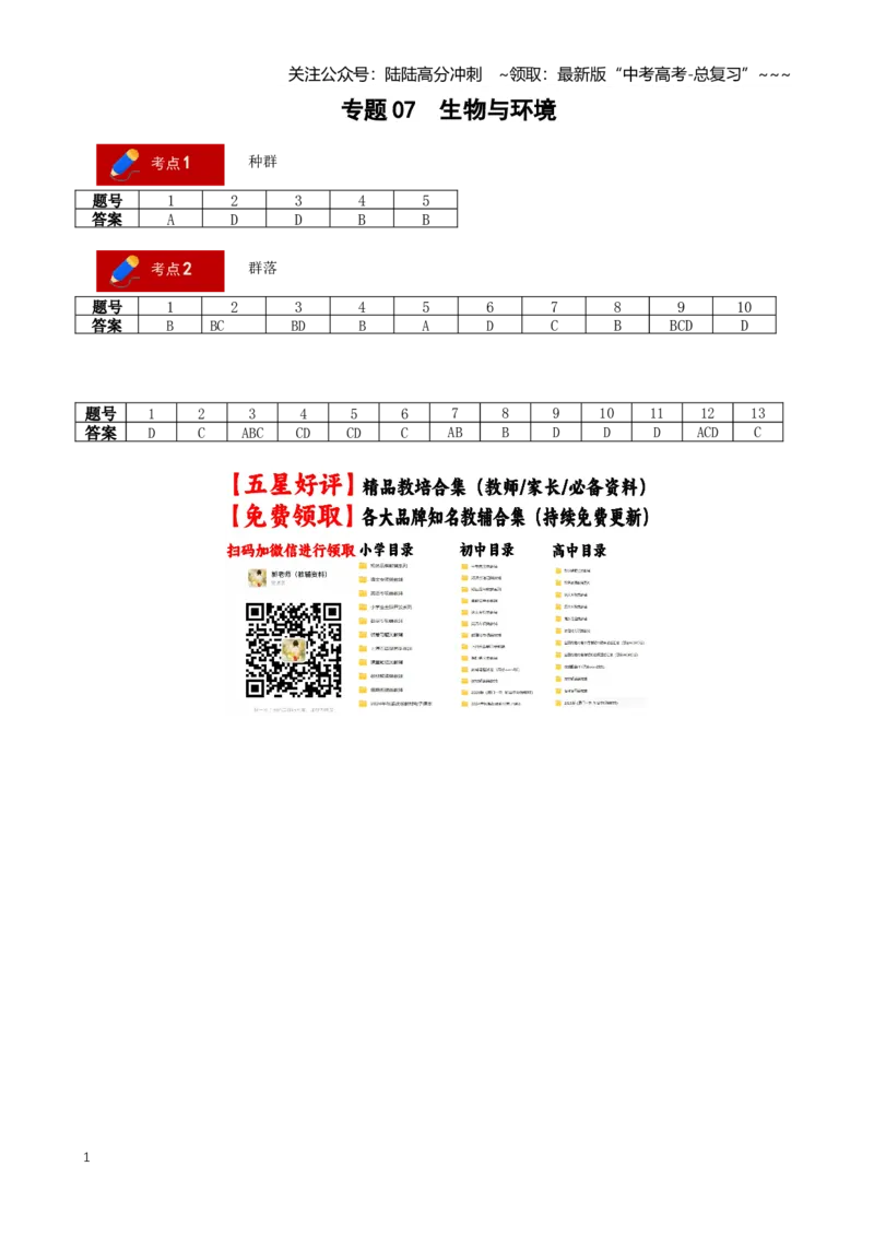 《专题07生物与环境(答案版)_06-生物-高考总复习_专项复习_2026年-生物高考专项复习_2026年高考生物二模试题分类汇编(湖南专用)-G292_2026版》第1页预览