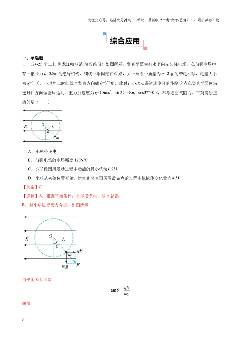 《专题10等效重力场模型（教师版）_04-物理-高考总复习_专项复习_2025年_2025年高中高考物理模型与方法_资料_3高中（全册）_必修第三册》第3页预览
