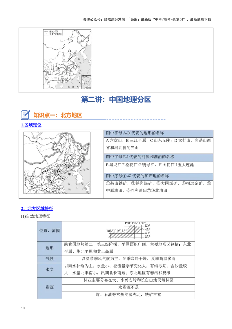 《专题24区域地理——中国地理（思维导图+中国地理概况与分区）_07-地理-高考总复习_一轮复习_2025年_2025年高考地理一轮复习知识清单（全国通用）》第10页预览
