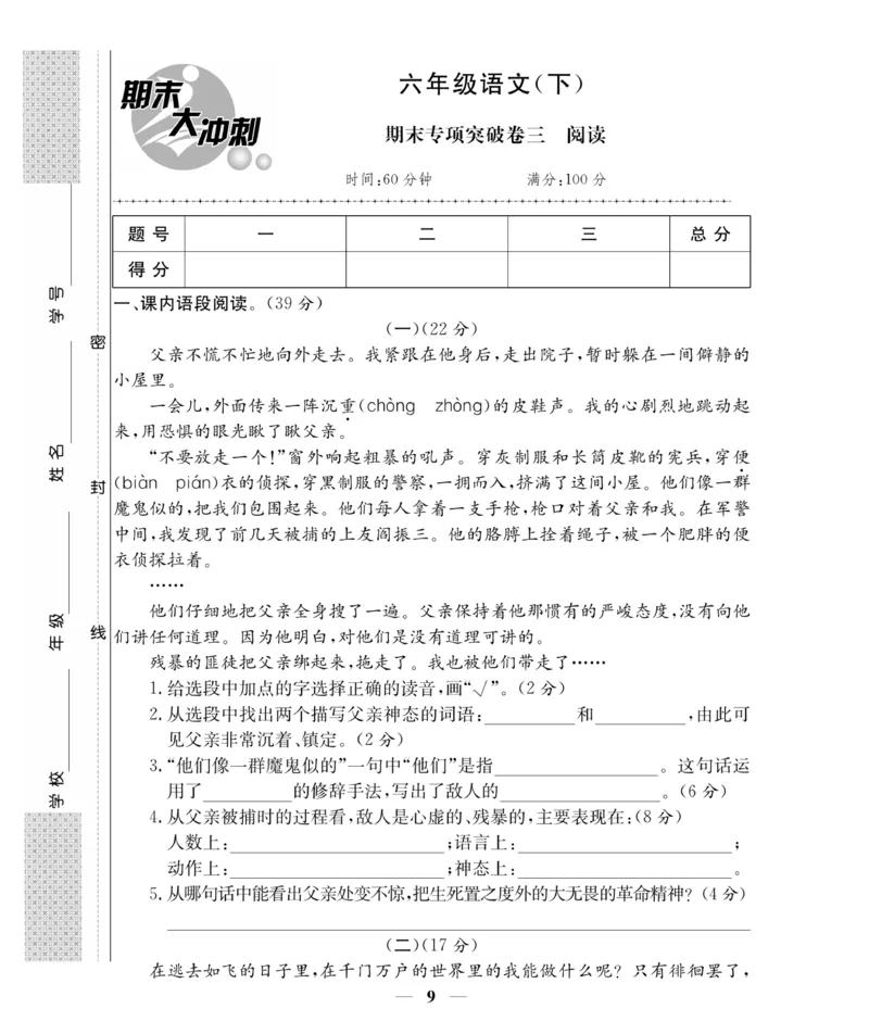 《《期末大冲刺》6年级语文下册（统教版）_小学1-6年级全科全套_1-6年级全科下册_六年级_语文_语文六下电子册类》第9页预览