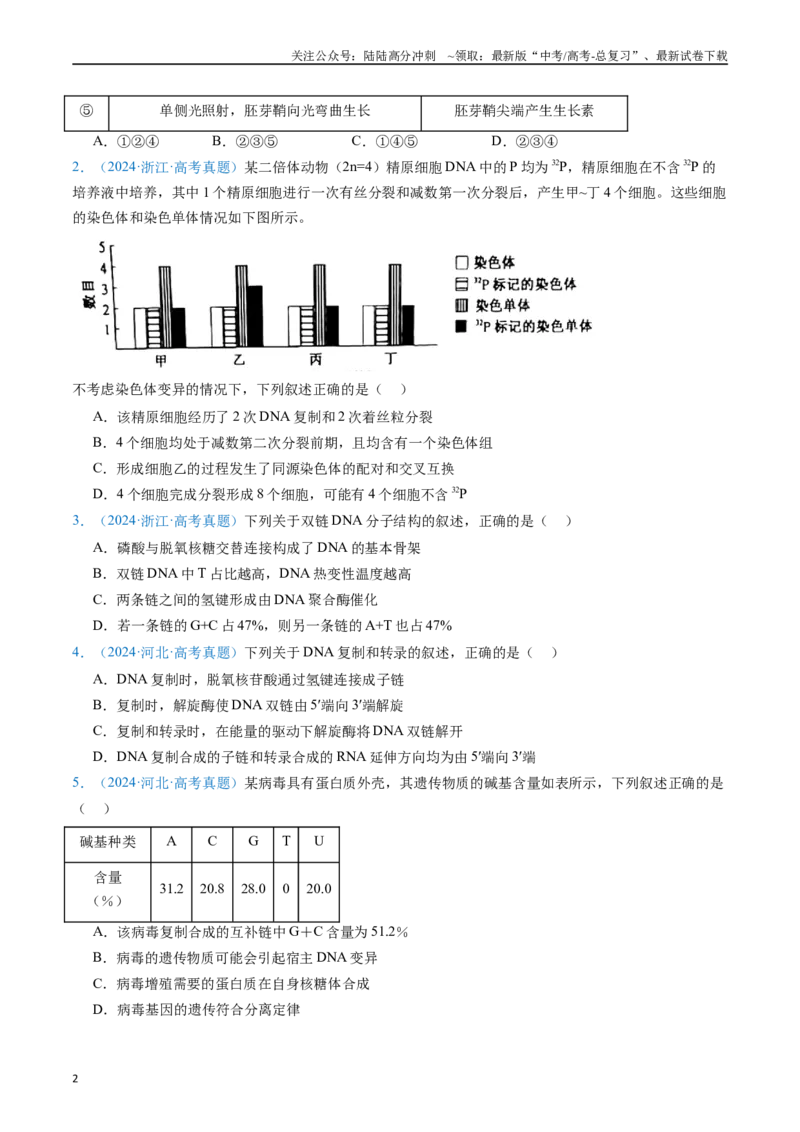 《专题08遗传的分子基础（原卷版）_06-生物-高考总复习_专项复习_2024年_2024年高考生物真题分类汇编（全国通用）》第2页预览