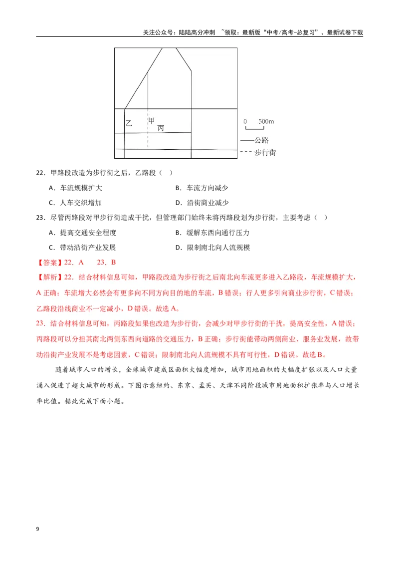 《专题14乡村和城镇（高频选择题50题）-（新高考通用）（教师版）_07-地理-高考总复习_一轮复习_2025年_2025年高考地理一轮题型必刷题（新高考通用）》第9页预览