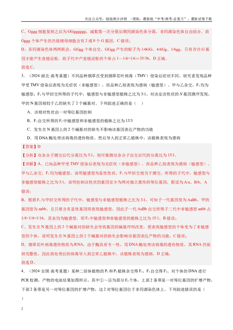 《专题10遗传的基本规律及其应用（教师版）_06-生物-高考总复习_一轮复习_2025年_2025年高考生物一轮复习考点精讲精练（新高考通用）》第2页预览