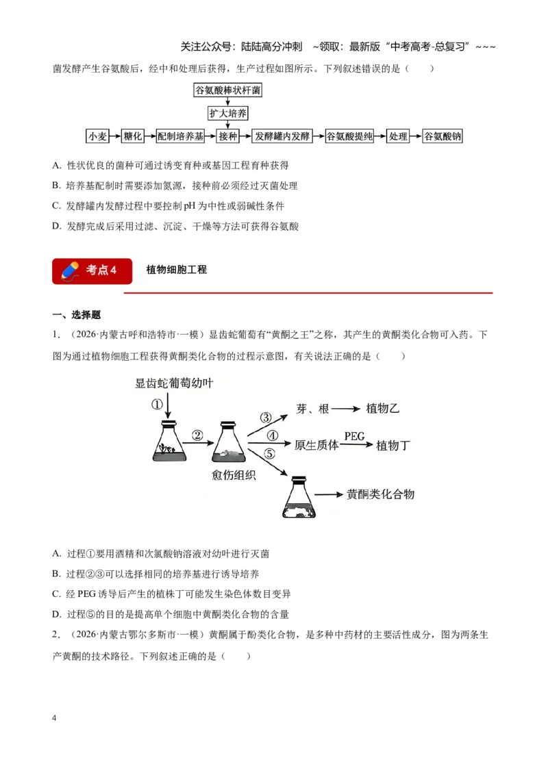 《专题11发酵工程与细胞工程（学生版）_06-生物-高考总复习_专项复习_2026年-生物高考专项复习_2026年高考生物一模试题分类汇编（黑吉辽蒙专用）-G238_2026版》第4页预览