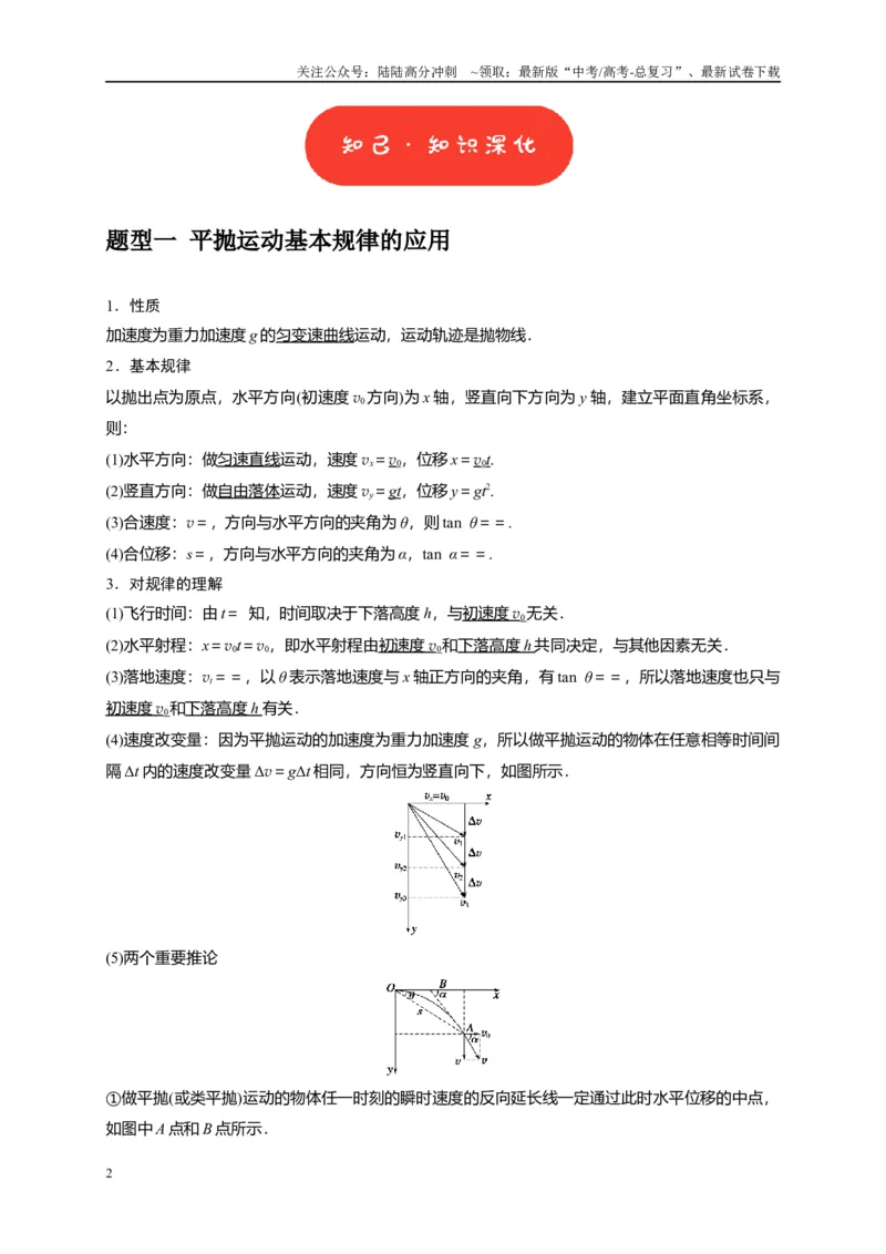 《专题06抛体运动（教师版）_04-物理-高考总复习_专项复习_2025年_2025年高考物理热点知识讲练与题型归纳（全国通用）_资料》第2页预览