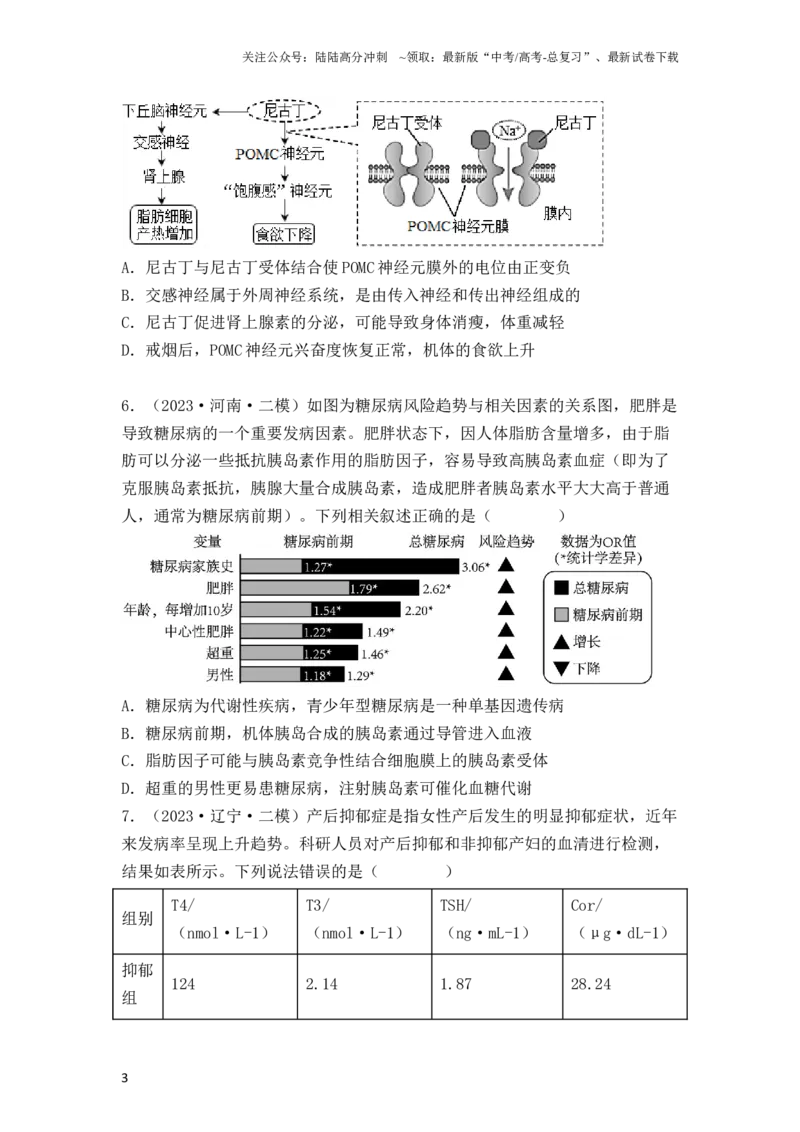 《专题10稳态与生命活动的调节（包含神经、体液调节）（原卷版）_06-生物-高考总复习_一轮复习_2024年_2024年高考生物一轮复习重难点突破讲解与训练专题_资料》第3页预览