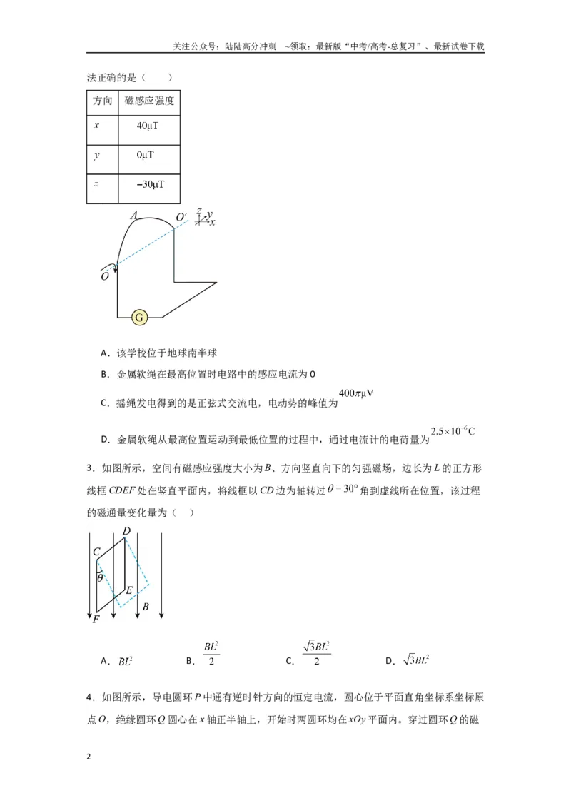 《专题09+磁场（原卷版）_04-物理-高考总复习_二轮复习_2024年_2024高考物理二轮复习选择题典型题型练习全国通用_资料》第2页预览