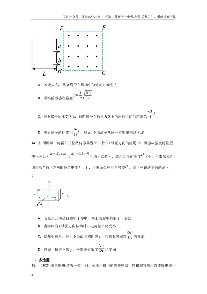 《专题09+磁场（原卷版）_04-物理-高考总复习_二轮复习_2024年_2024高考物理二轮复习选择题典型题型练习全国通用_资料》第8页预览