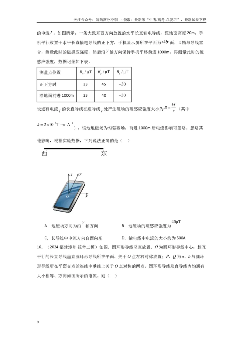 《专题09+磁场（原卷版）_04-物理-高考总复习_二轮复习_2024年_2024高考物理二轮复习选择题典型题型练习全国通用_资料》第9页预览