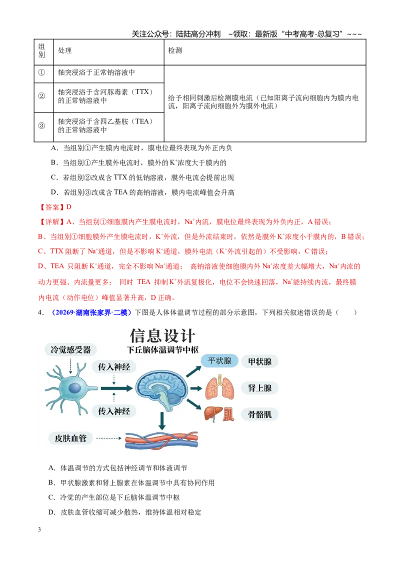 《专题06生命活动的调节（教师版）_06-生物-高考总复习_专项复习_2026年-生物高考专项复习_2026年高考生物二模试题分类汇编（湖南专用）-G292_2026版》第3页预览