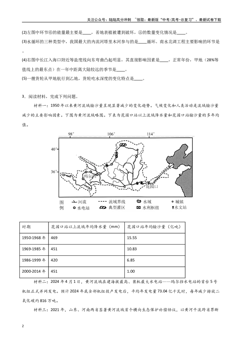 《专题08地球上的水（高频非选择题50题）-（新高考通用）（学生版）_07-地理-高考总复习_一轮复习_2025年_2025年高考地理一轮题型必刷题（新高考通用）》第2页预览