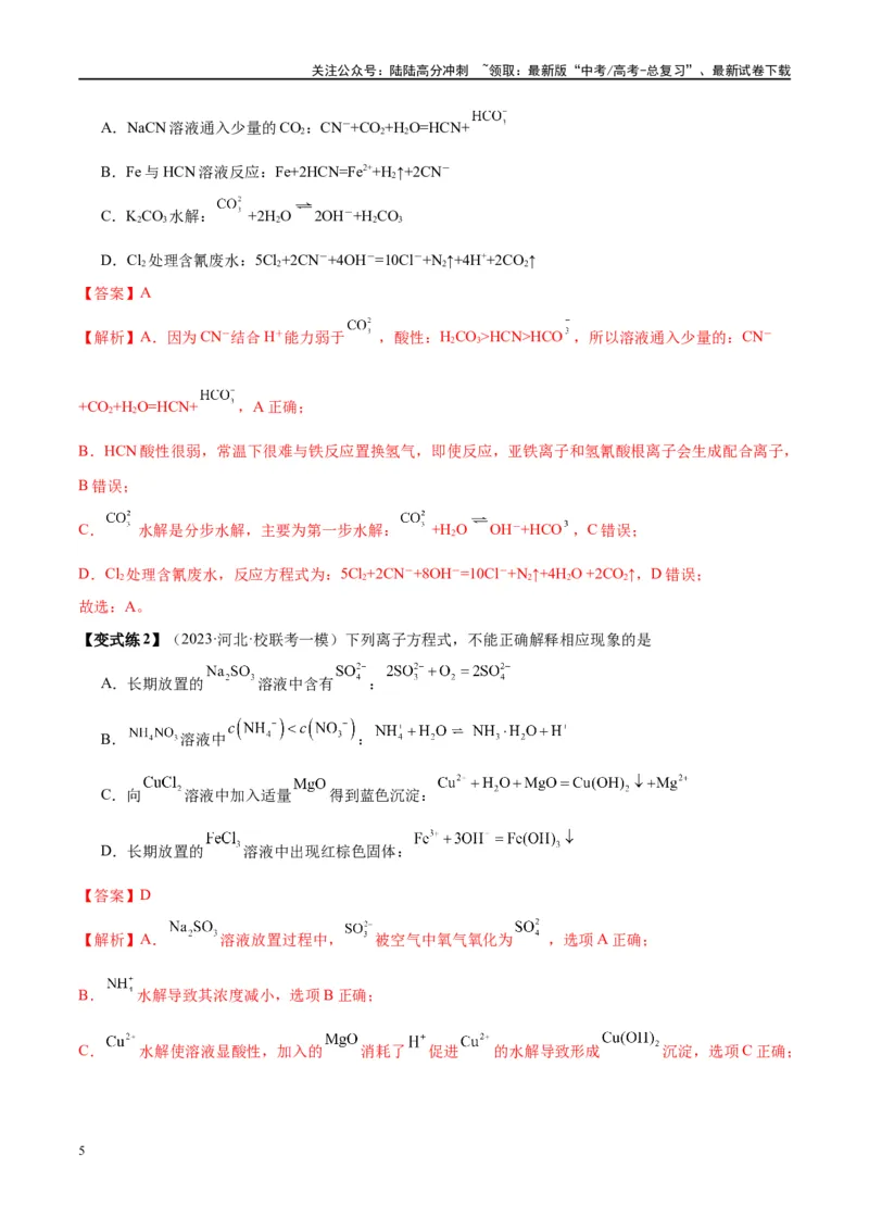 《第30讲盐类的水解（讲义）-（解析版）_05-化学-高考总复习_一轮复习_2024年_2024年高考化学大一轮复习卓越讲义_资料》第5页预览