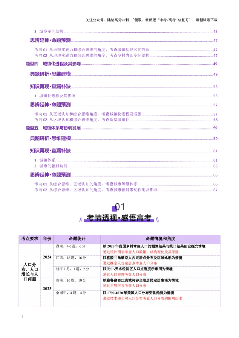 《专题08人口与城市（讲义）（教师版）_07-地理-高考总复习_二轮复习_2025年_2025年高考地理二轮复习课件+讲义+练习（新高考通用）_专题8人口、乡村和城镇》第2页预览