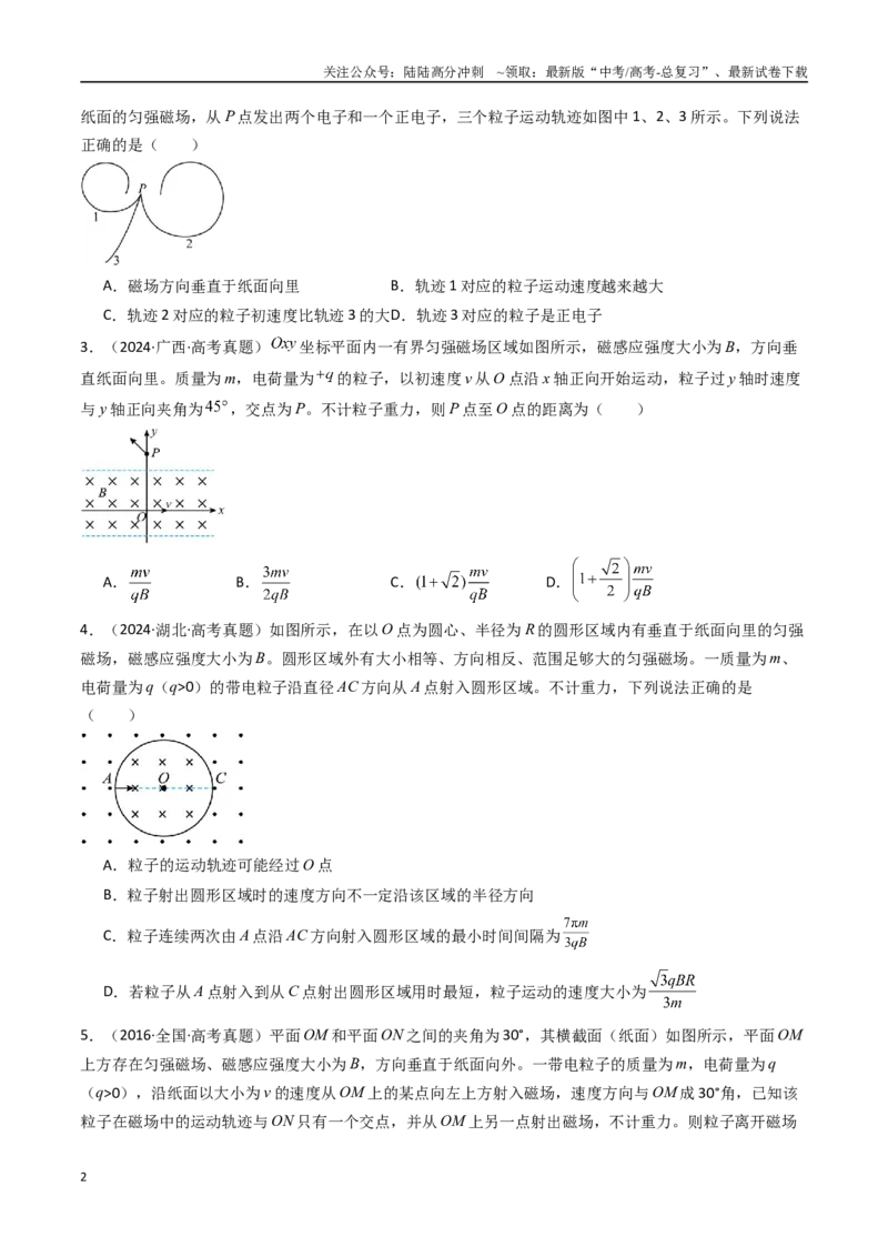 《专题10带电粒子在磁场运动-（全国通用）（原卷版）_04-物理-高考总复习_专项复习_2025年_十年（2015-2024）高考物理真题分类汇编（全国通用）》第2页预览