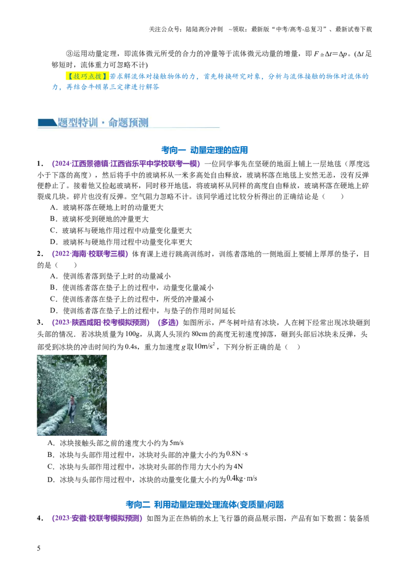 《专题07动量定理动量守恒定律（讲义）（原卷版）_04-物理-高考总复习_二轮复习_2024年_2024年高考物理二轮复习讲练测（新教材新高考）_配套讲义（原卷版+解析版）》第5页预览