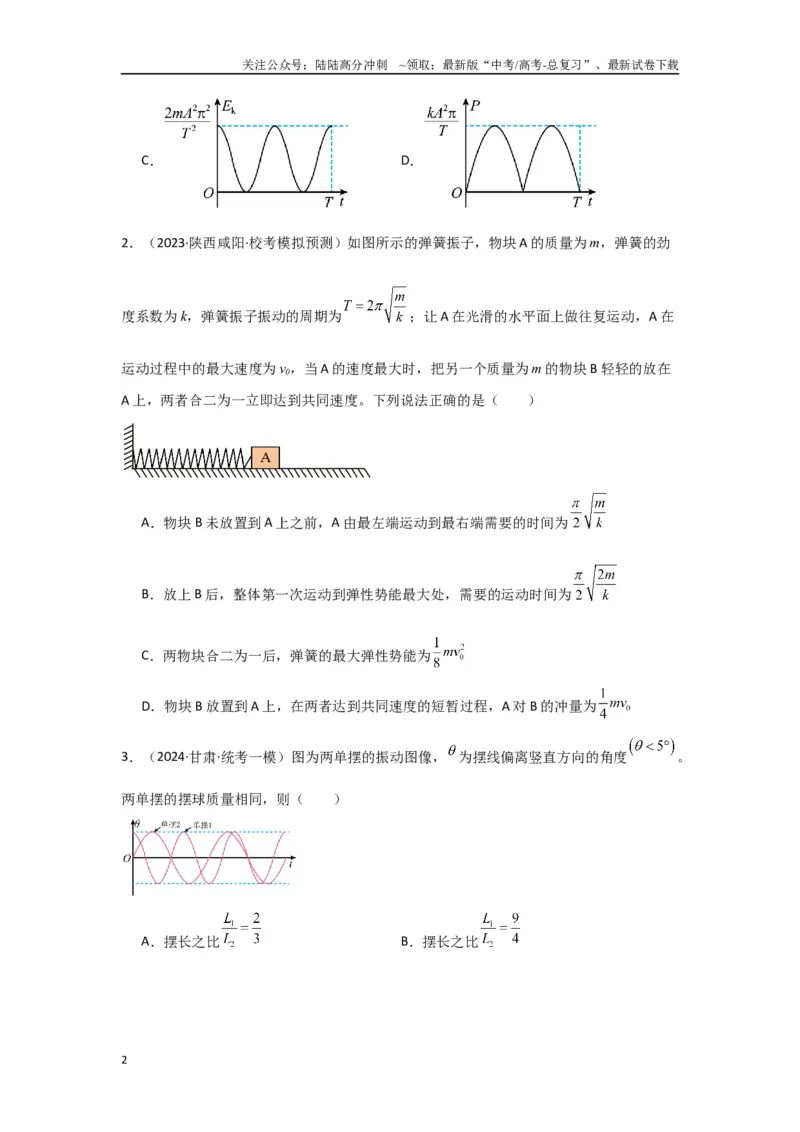 《专题07+机械振动和机械波（原卷版）_04-物理-高考总复习_二轮复习_2024年_2024高考物理二轮复习选择题典型题型练习全国通用_资料》第2页预览