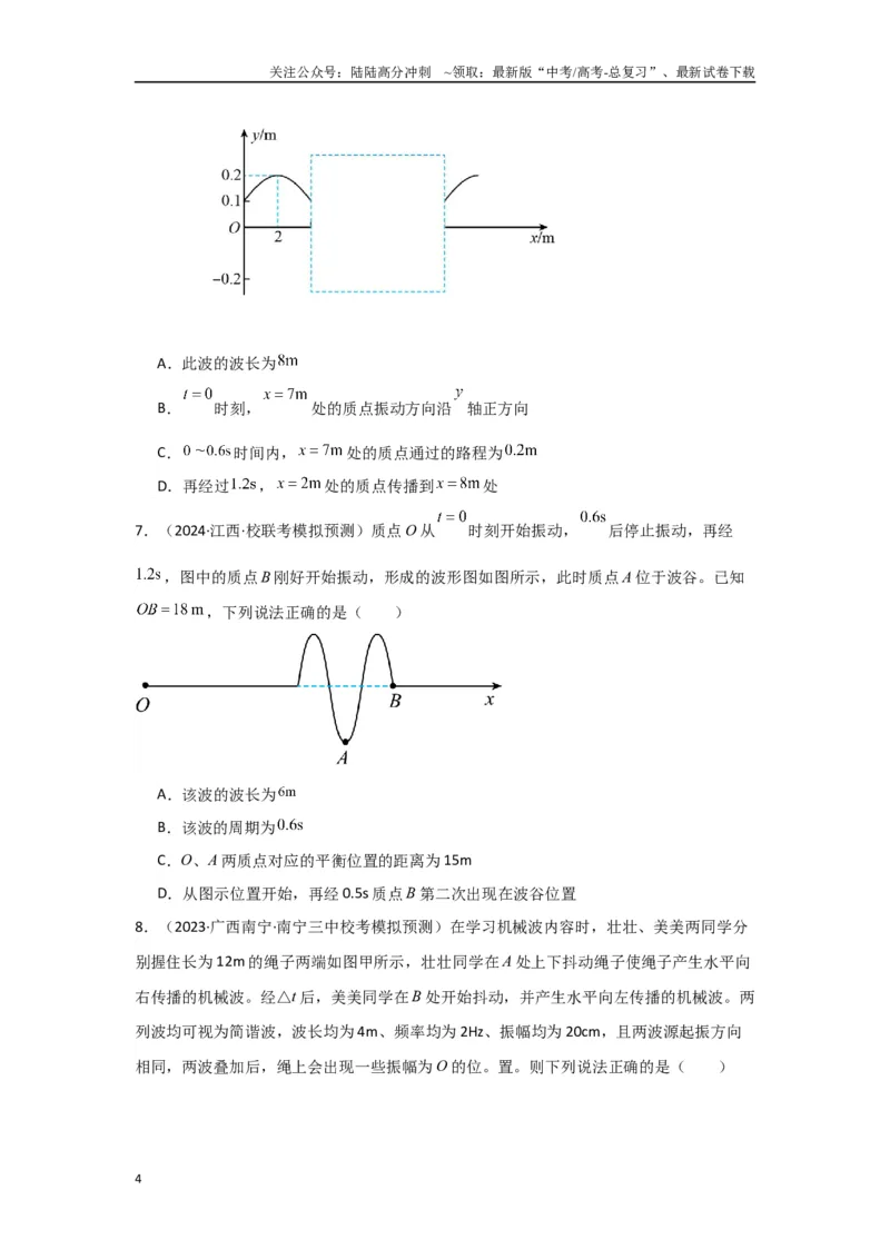 《专题07+机械振动和机械波（原卷版）_04-物理-高考总复习_二轮复习_2024年_2024高考物理二轮复习选择题典型题型练习全国通用_资料》第4页预览