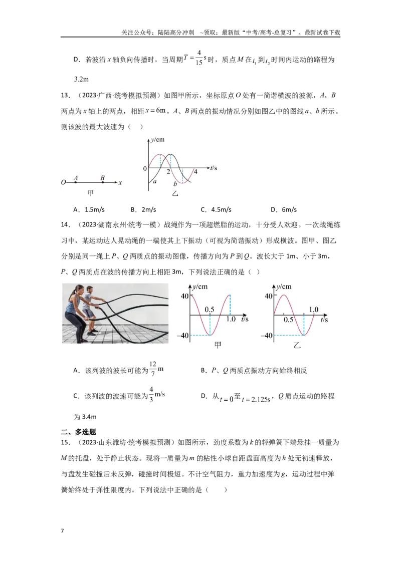 《专题07+机械振动和机械波（原卷版）_04-物理-高考总复习_二轮复习_2024年_2024高考物理二轮复习选择题典型题型练习全国通用_资料》第7页预览