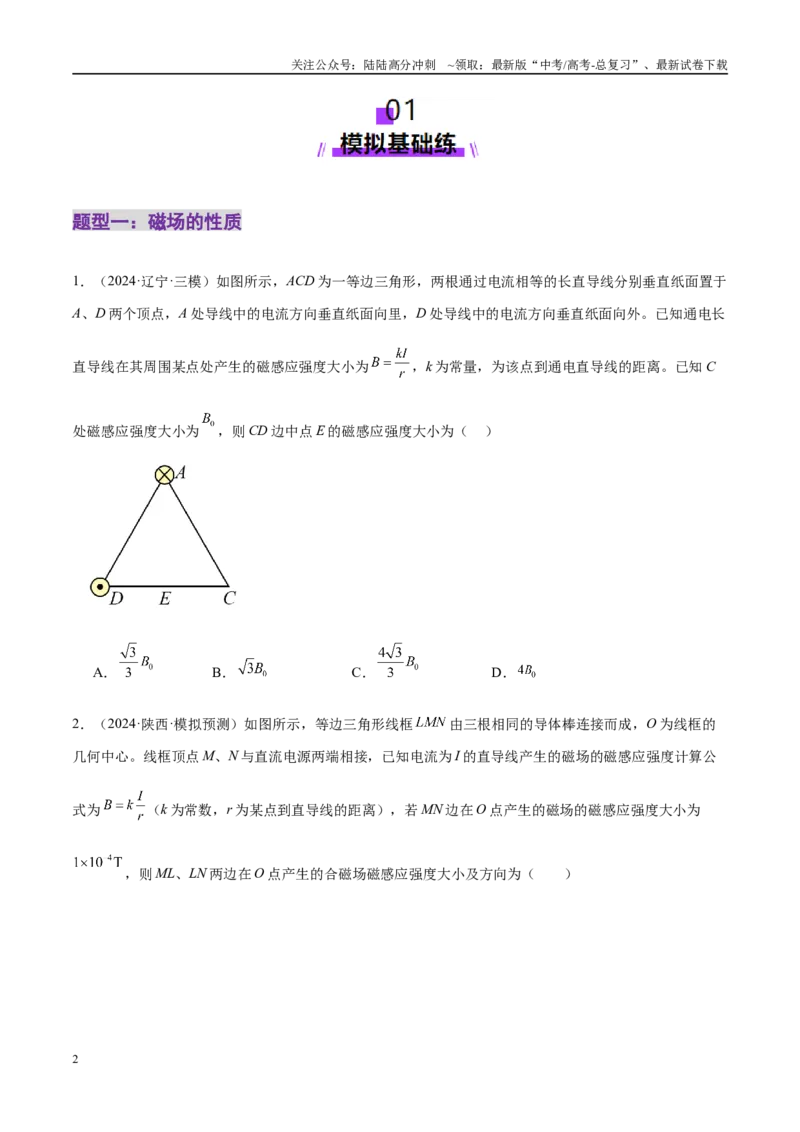 《专题10磁场带电粒子在磁场中的运动（练习）（学生版）_04-物理-高考总复习_二轮复习_2025年_2025年高考物理二轮复习课件+讲义+练习（新高考通用）》第2页预览