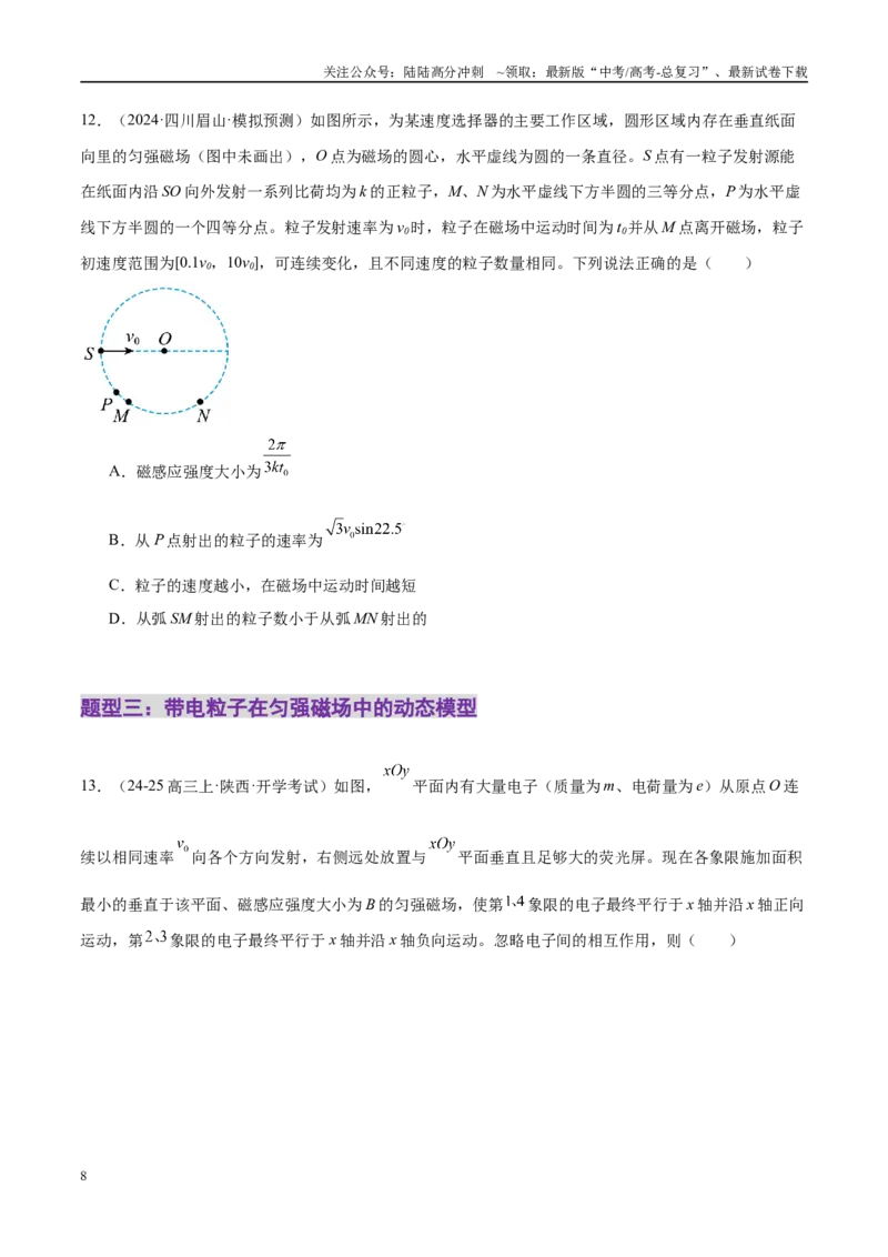 《专题10磁场带电粒子在磁场中的运动（练习）（学生版）_04-物理-高考总复习_二轮复习_2025年_2025年高考物理二轮复习课件+讲义+练习（新高考通用）》第8页预览