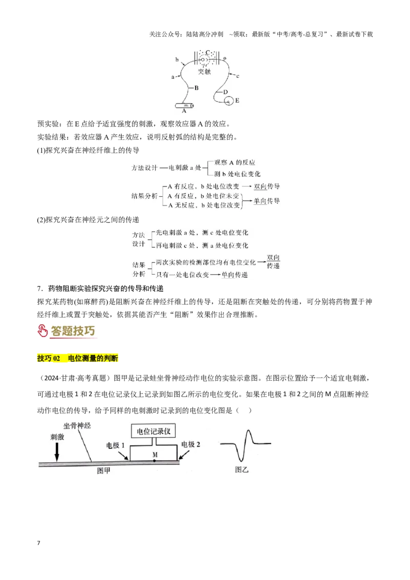 《专题07动物和人体生命活动的调节（教师版）_06-生物-高考总复习_专项复习_2025年_2025年高考生物答题技巧与答题模板（全国通用）》第7页预览
