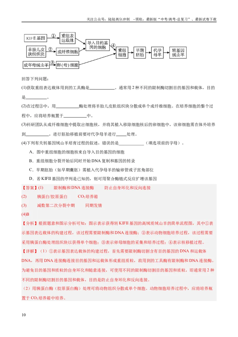 《专题10生物技术与工程（分层练）（解析版）_06-生物-高考总复习_二轮复习_2024年_2024年高考生物二轮复习高频考点追踪与预测（新高考专用）_分层练_教师版（含答案解析）》第10页预览