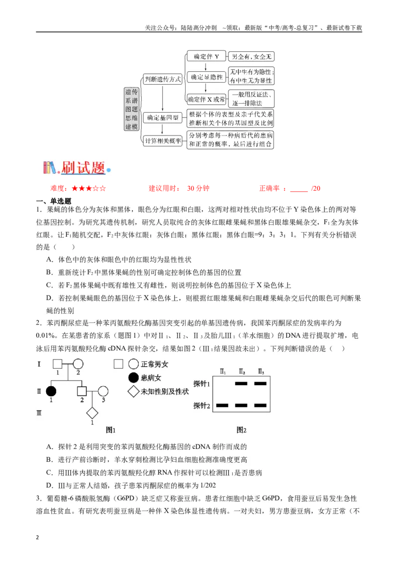 《专题13伴性遗传和人类遗传病（原卷版）_06-生物-高考总复习_专项复习_2024年_2024年高考生物经典小题必刷_资料》第2页预览