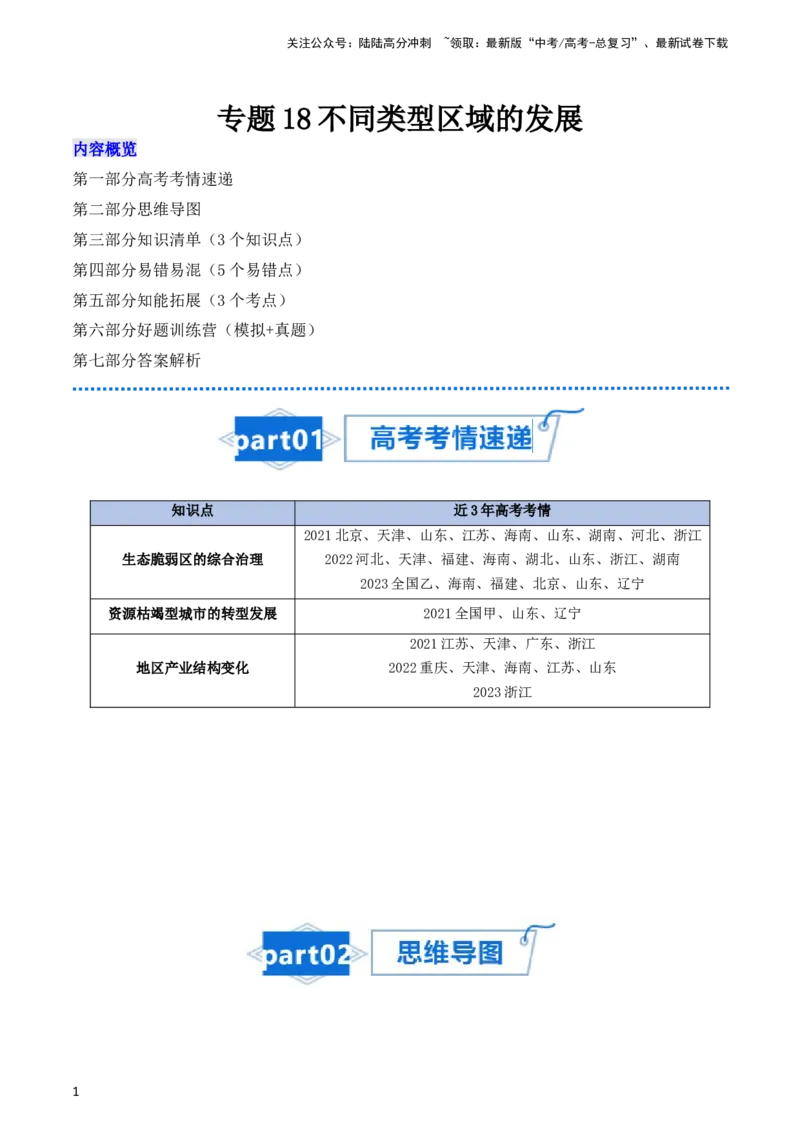 《专题18不同类型区域的发展-2024年高考地理一轮复习知识清单_07-地理-高考总复习_一轮复习_2024年_2024年高考地理一轮复习知识清单》第1页预览