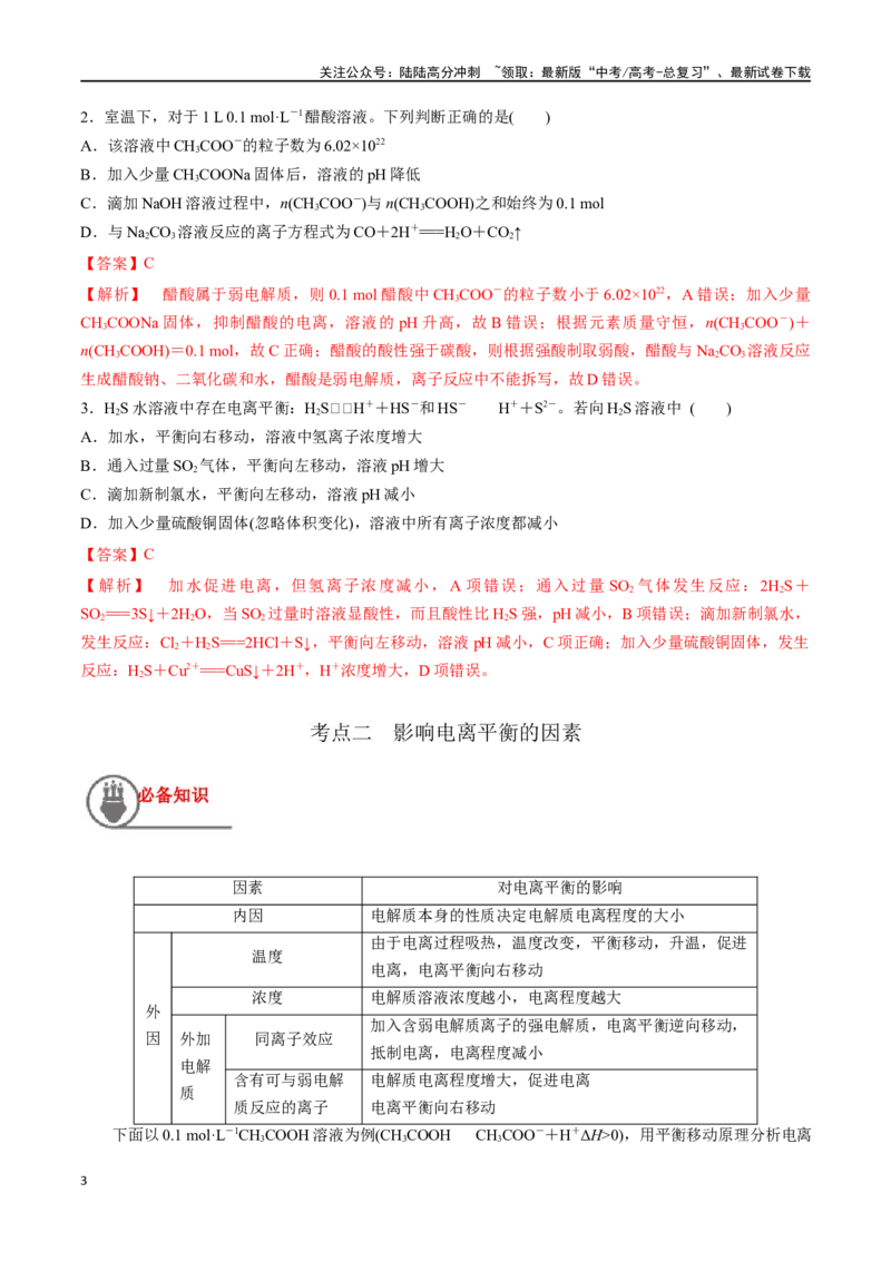 《第32讲弱电解质的电离平衡及影响因素（讲义）-（解析版）_05-化学-高考总复习_一轮复习_2024年_2024年高考化学一轮复习讲义+分层练习_资料》第3页预览