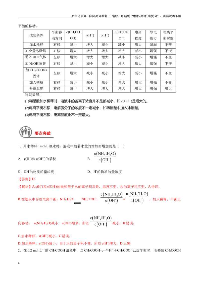 《第32讲弱电解质的电离平衡及影响因素（讲义）-（解析版）_05-化学-高考总复习_一轮复习_2024年_2024年高考化学一轮复习讲义+分层练习_资料》第4页预览