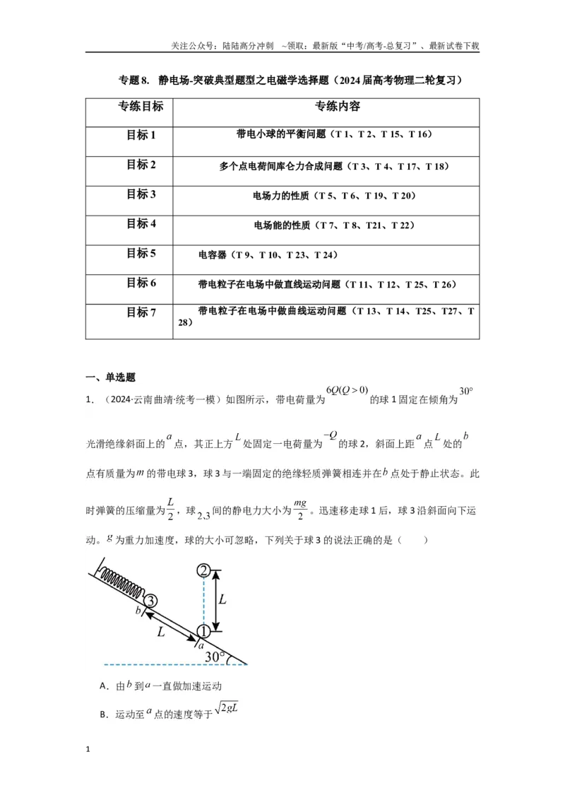 《专题08+静电场（解析版）_04-物理-高考总复习_二轮复习_2024年_2024高考物理二轮复习选择题典型题型练习全国通用_资料》第1页预览