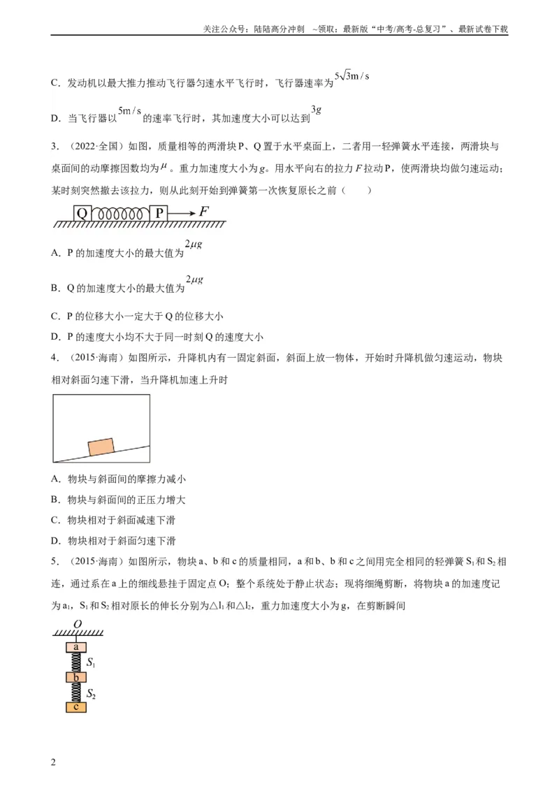 《专题08牛顿第二定律（学生版）（全国通用）_04-物理-高考总复习_专项复习_2024年_十年（2014-2023）高考物理真题分项汇编（全国通用）》第2页预览