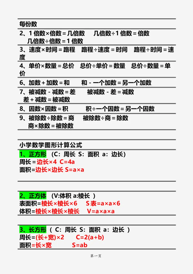 《五年级上册数学公式、单位换算进率大全整理，学习必备_小学1-6年级全科全套_1-6年级全科上册_五年级_五年级上数学_A五年级数学（通用版）》第4页预览
