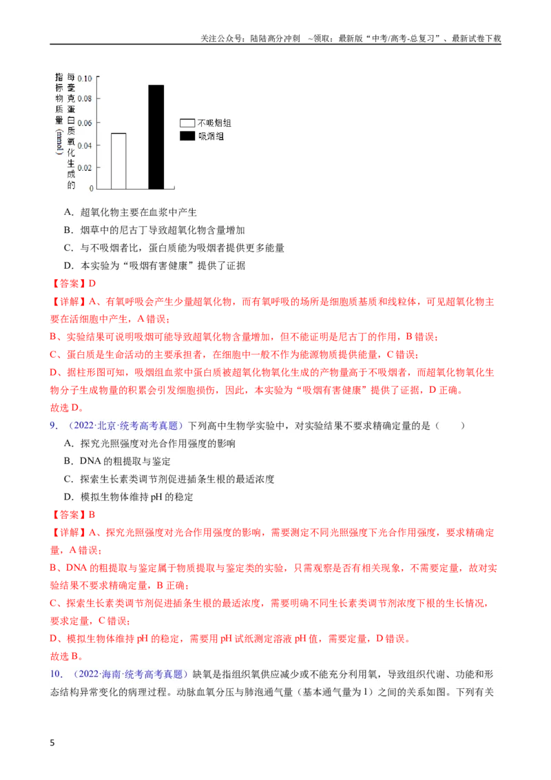 《专题13内环境及其稳态-五年（2019-2023）高考生物真题分项汇编（全国通用）（教师版）_06-生物-高考总复习_专项复习_2024年_2024年高考生物五年真题分项汇编（全国通用）》第5页预览
