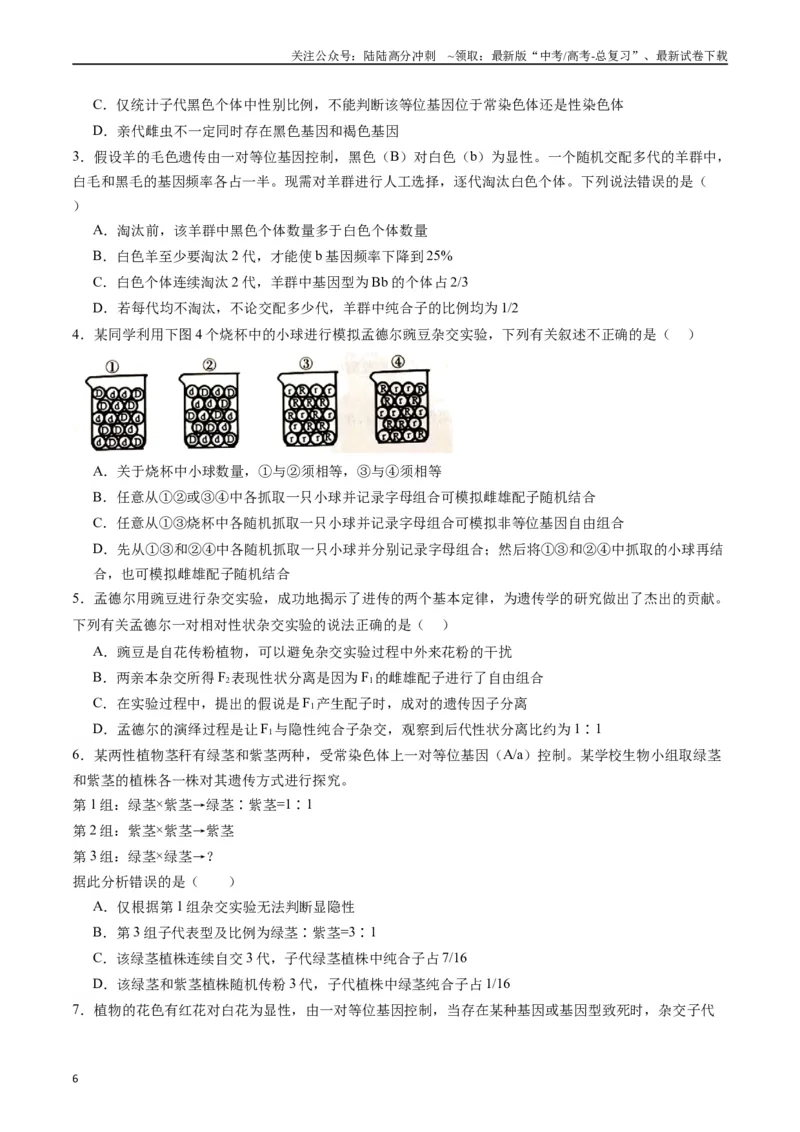 《专题11基因的分离定律（原卷版）_06-生物-高考总复习_专项复习_2024年_2024年新高考生物复习热点考点真题模拟题必刷题练_资料》第6页预览