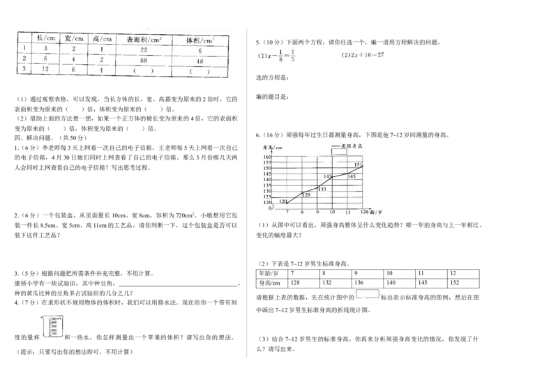 《五年级下数学期末冲刺试卷2（word版，含答案）人教版_小学1-6年级全科全套_1-6年级全科下册_五年级_五年级下数学_数学五下人教版》第2页预览