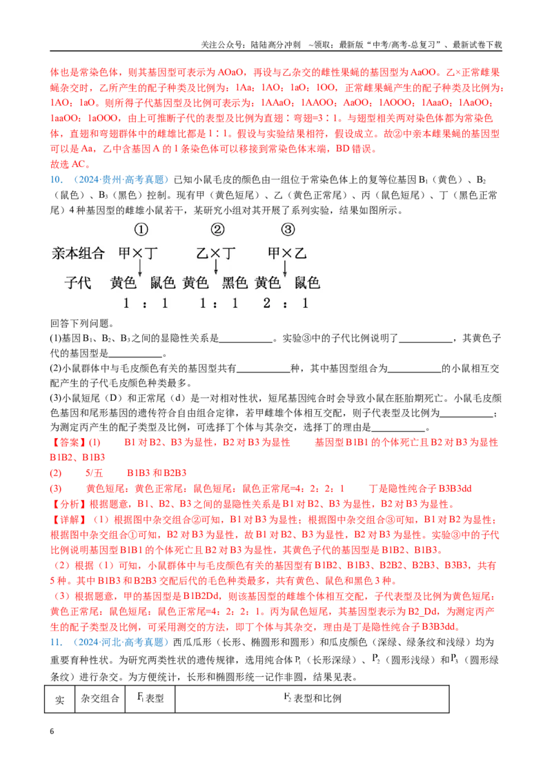 《专题11基因的分离定律-（全国通用）（解析版）_06-生物-高考总复习_专项复习_2025年_十年（2015-2024）高考生物真题分类汇编（全国通用）》第6页预览