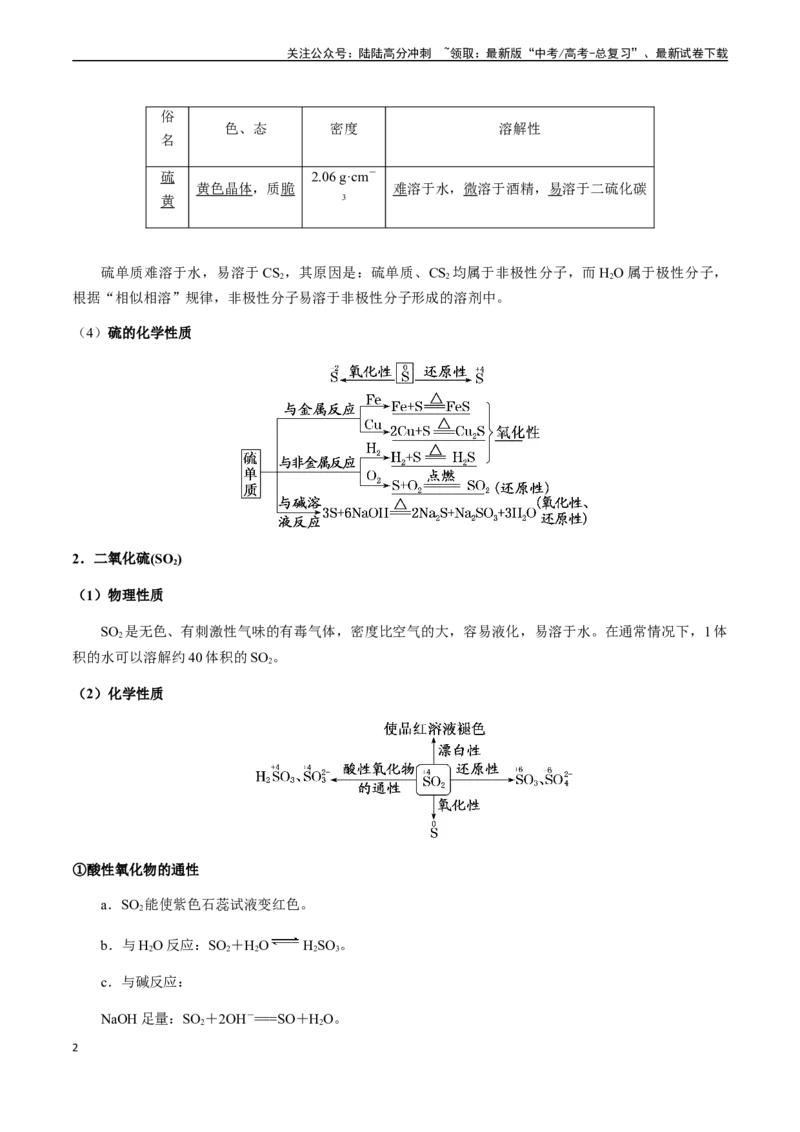 《第22讲硫及其化合物（原卷版）_05-化学-高考总复习_一轮复习_2024年_2024年高考化学一轮·夯基提能复习精讲精练_资料》第2页预览