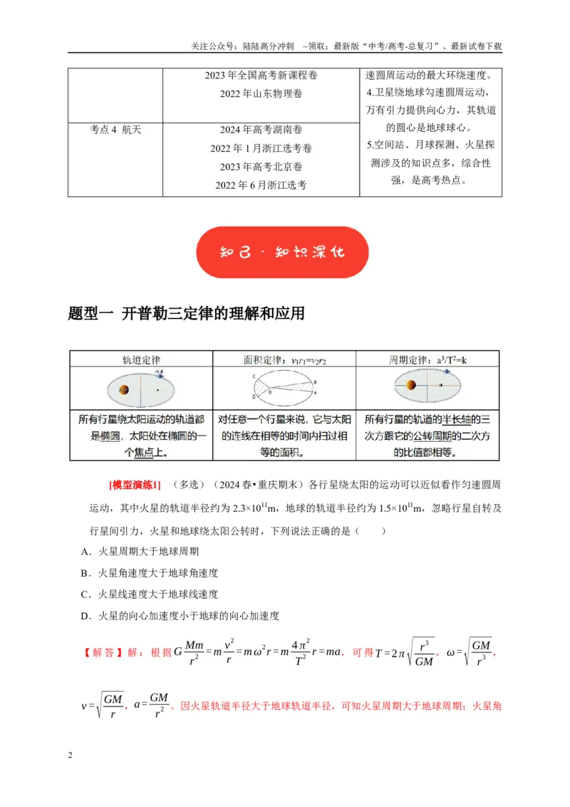 《专题08天体运动宇宙航行（教师版）_04-物理-高考总复习_专项复习_2025年_2025年高考物理热点知识讲练与题型归纳（全国通用）_资料》第2页预览