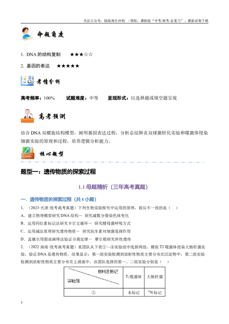 《专题08遗传的分子基础（学生版）_06-生物-高考总复习_专项复习_2024年_2024年高考生物总复习核心题型解读与全攻略新教材_资料》第7页预览
