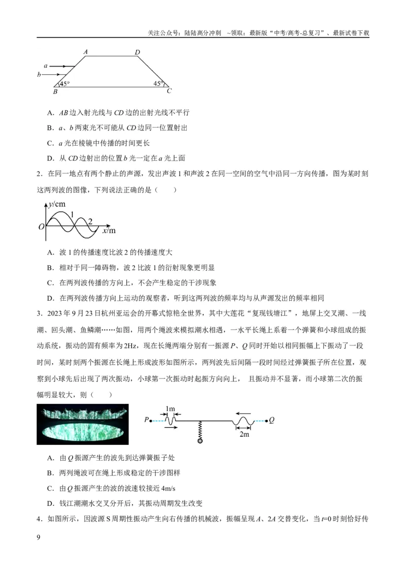《专题11机械波及光的运用（分层练）（原卷版）_04-物理-高考总复习_二轮复习_2024年_2024年高考物理二轮复习高频考点追踪与预测（新高考专用）_分层练》第9页预览