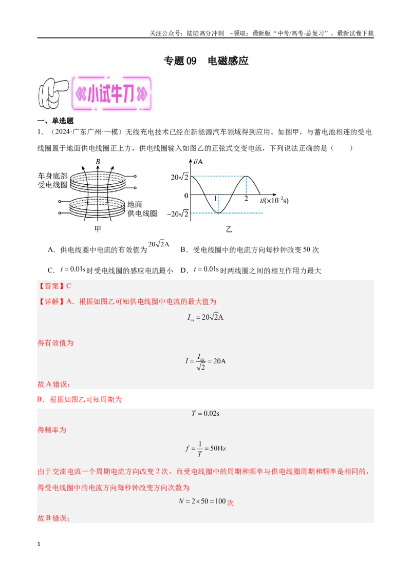 《专题09电磁感应（解析版）_04-物理-高考总复习_专项复习_2024年_2024年高考物理考点冲刺专练_资料_1-资料》第1页预览