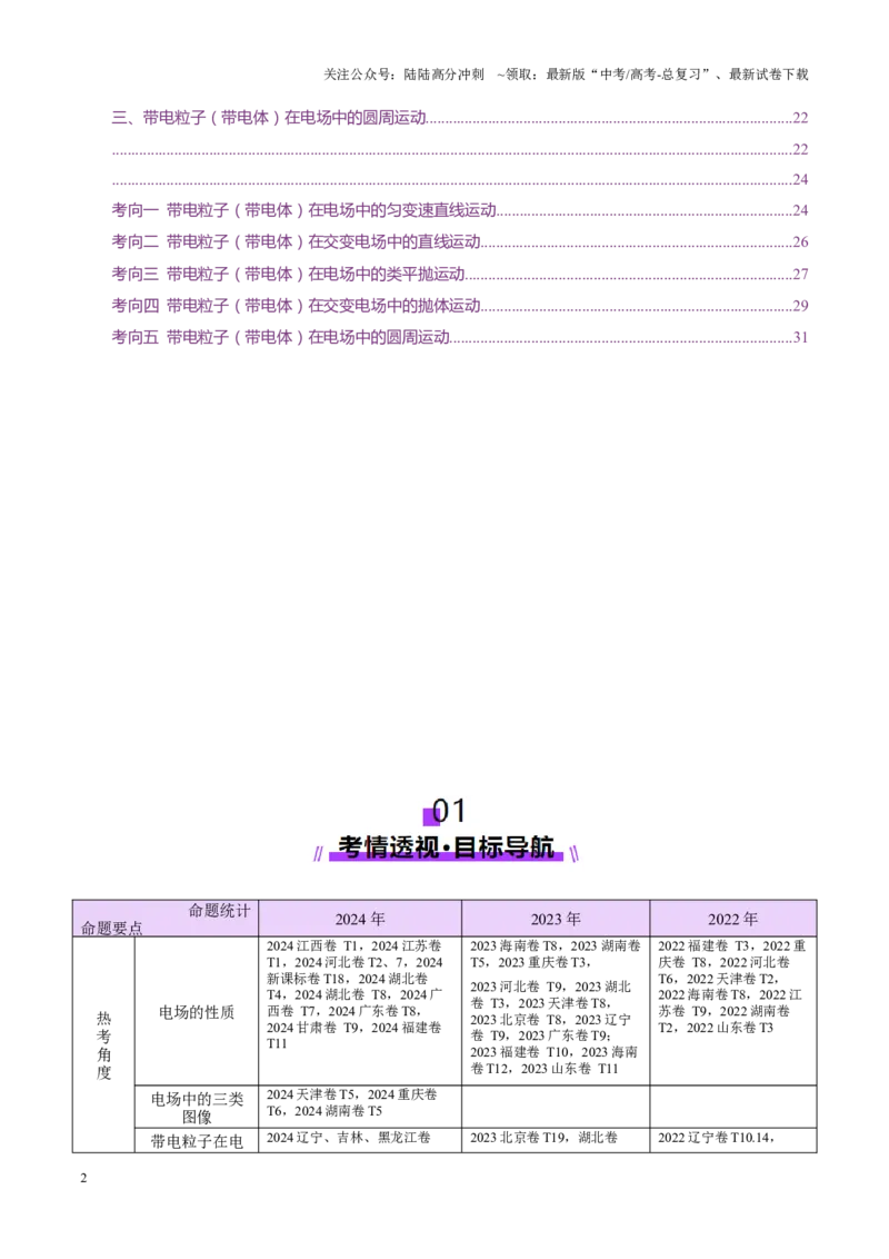 《专题09电场带电粒子在电场中的运动（讲义）（教师版）_04-物理-高考总复习_二轮复习_2025年_2025年高考物理二轮复习课件+讲义+练习（新高考通用）》第2页预览