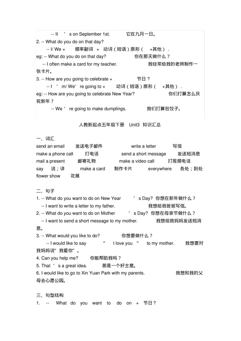 《五年级英语下册期末知识清单汇总(人教新起点)_小学1-6年级全科全套_1-6年级全科下册_五年级_五年级下英语_英语五下人教新起点》第3页预览