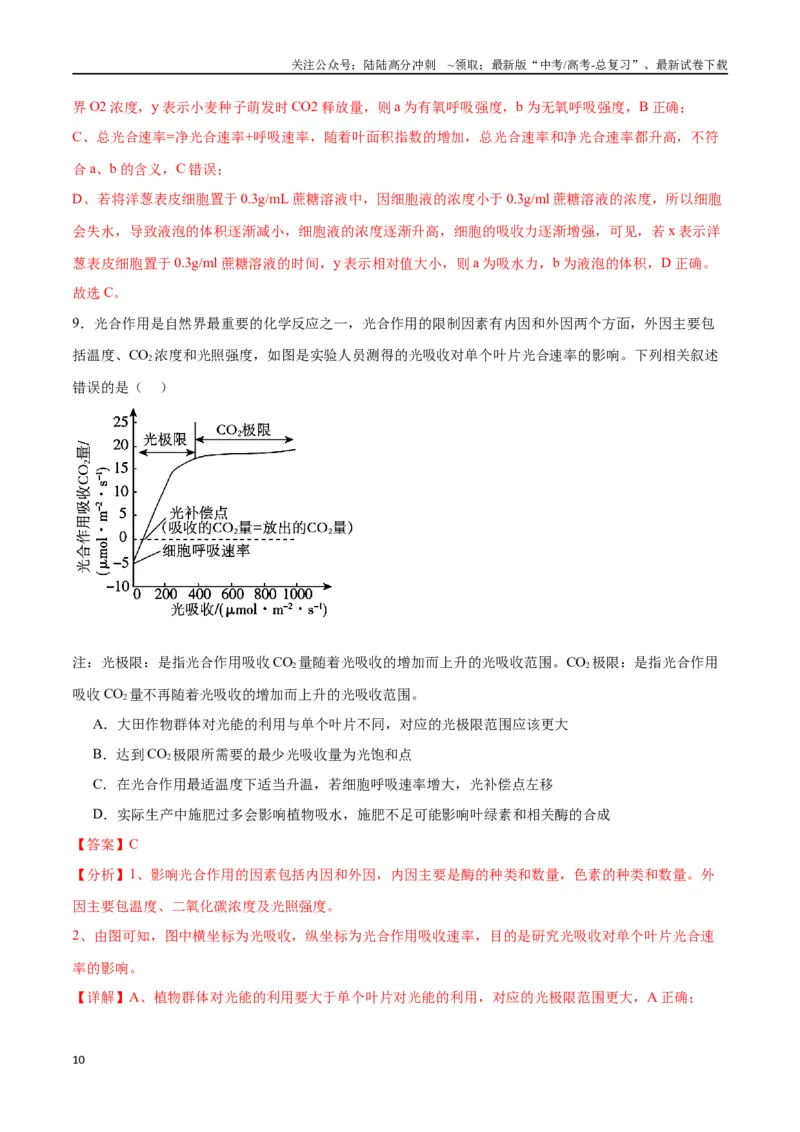 《专题10光合作用（解析版)_06-生物-高考总复习_一轮复习_2024年_2024年高考生物一轮复习重难点专项突破_资料》第10页预览