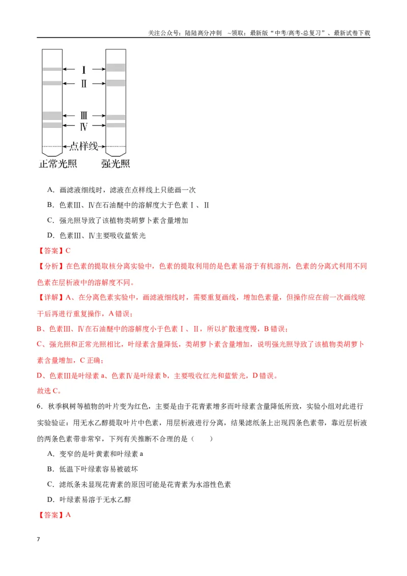 《专题10光合作用（解析版)_06-生物-高考总复习_一轮复习_2024年_2024年高考生物一轮复习重难点专项突破_资料》第7页预览