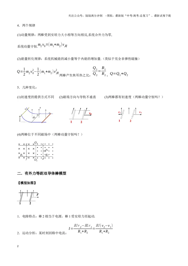 《专题07电磁感应中的双棒模型（学生版）_04-物理-高考总复习_专项复习_2025年_2025年高中高考物理模型与方法_资料_3高中（全册）_选择性必修第二册》第2页预览