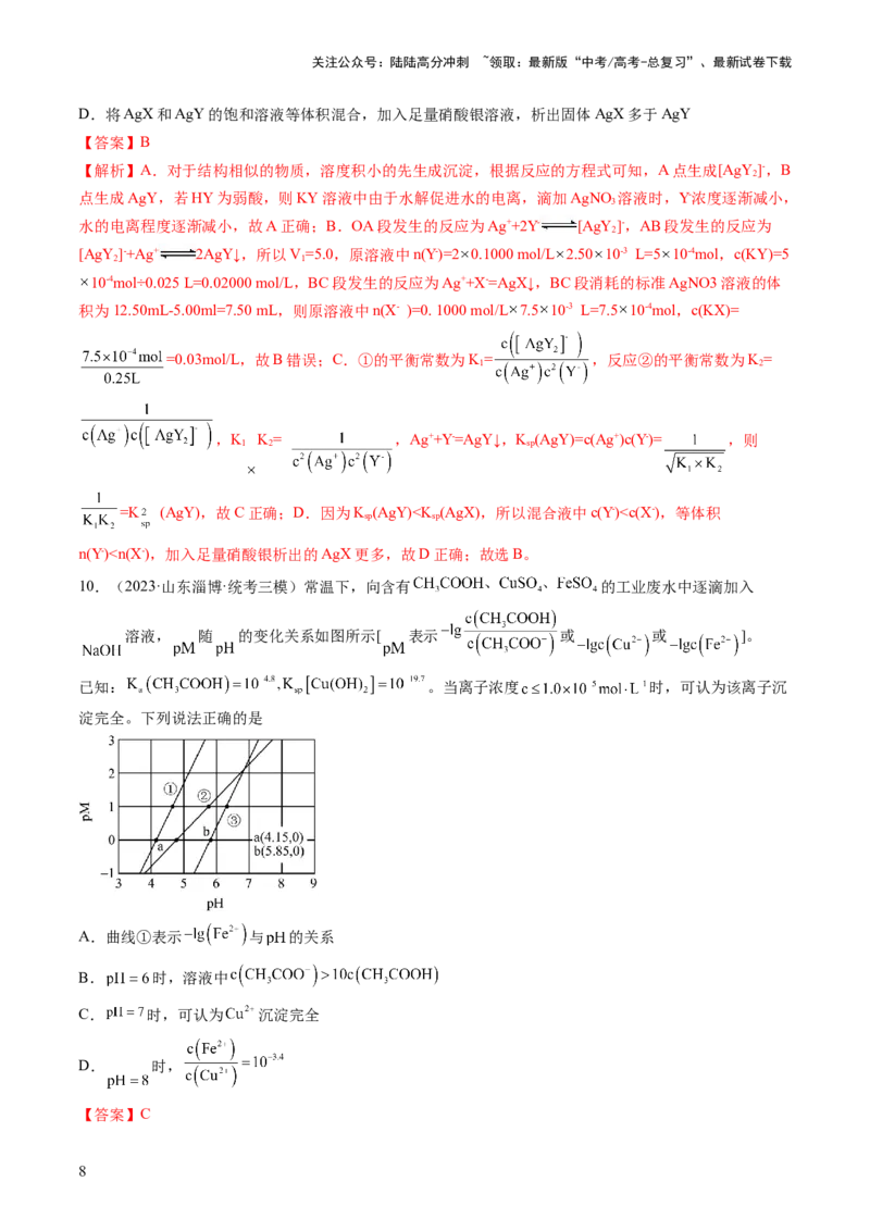 《第31讲难溶电解质的溶解平衡与应用（练习）（解析版）_05-化学-高考总复习_一轮复习_2024年_2024年高考化学一轮复习讲练测(课件+讲义+练习)（新高考）_讲义+练习》第8页预览