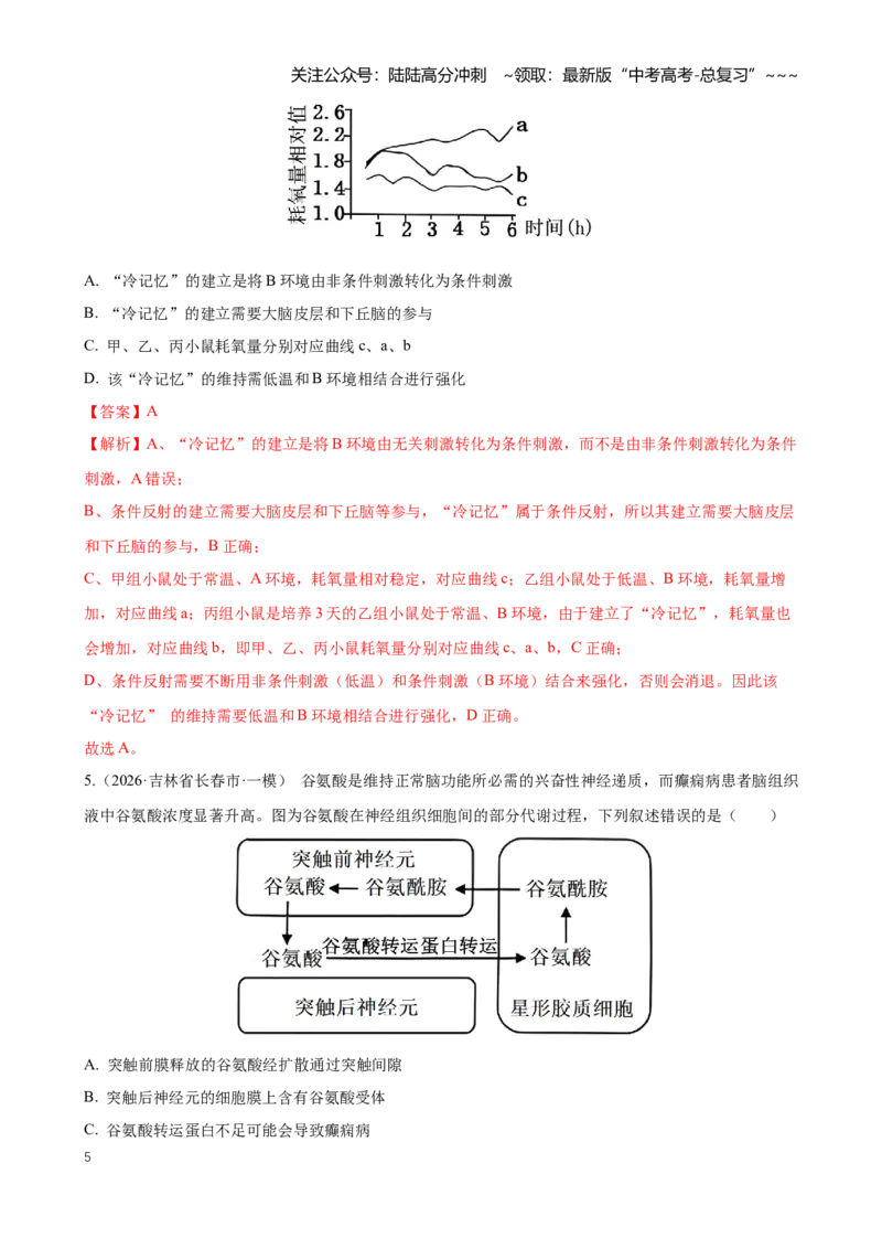 《专题07动物生命活动调节（教师版）_06-生物-高考总复习_专项复习_2026年-生物高考专项复习_2026年高考生物一模试题分类汇编（黑吉辽蒙专用）-G238_2026版》第5页预览