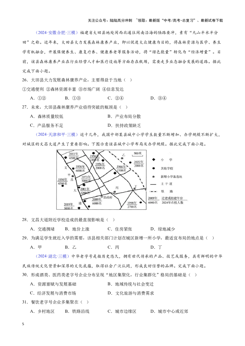 《专题16服务业的区位选择（全国通用）（原卷版）_07-地理-高考总复习_专项复习_2025年_2024年高考三模试题分类汇编（全国卷专用）_资料_1-全国通用》第5页预览